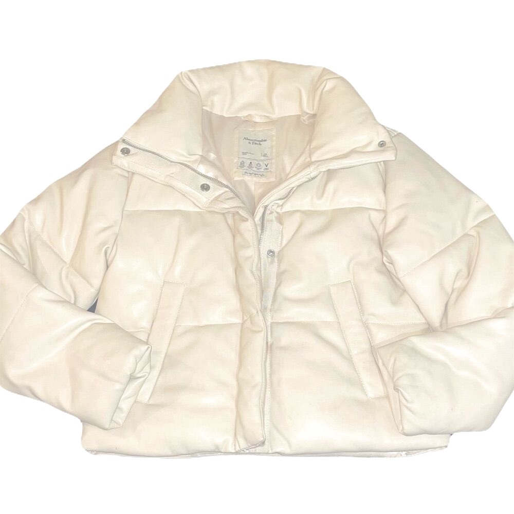 Abercrombie & Fitch Women's Ivory Vegan Leather Puffer Jacket